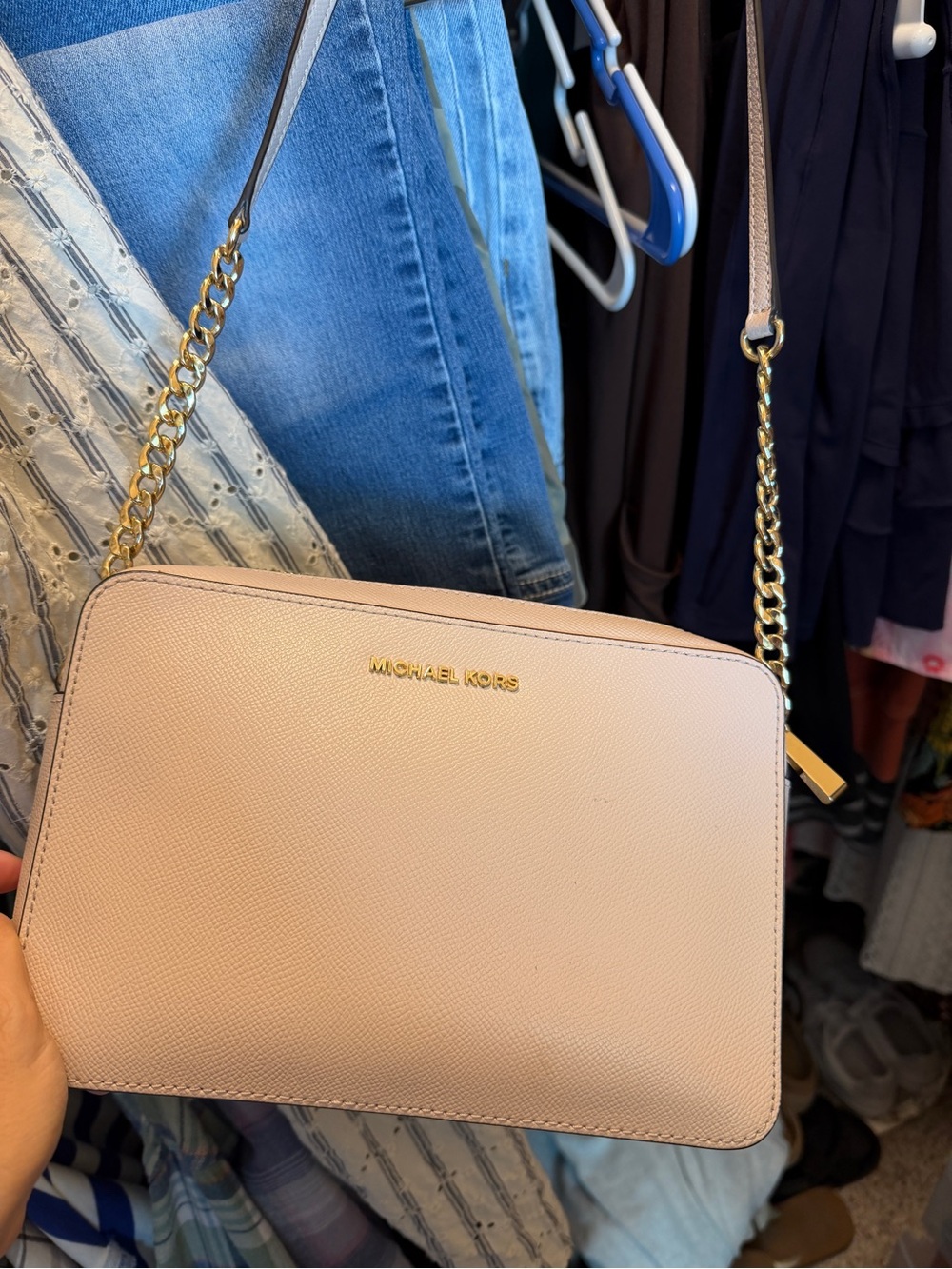 Michael Kors Pale Pink Saffiano Crossbody with Gold Chain